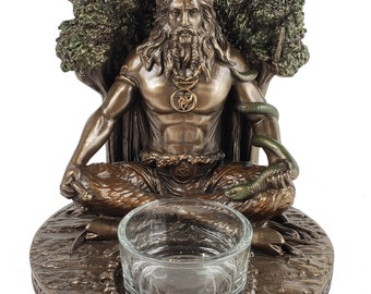 5" Cernunnos Celtic Antlered Horned God Votive Candle Holder Statue Bronze Color