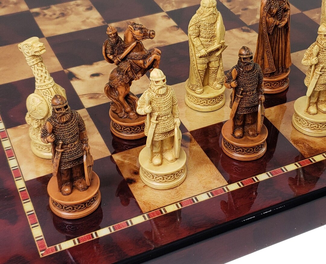 Antique White & Brown Norse Viking CHESS SET With 18 Cherry Color Board Etsy