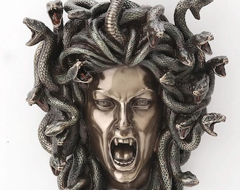 7 1/4" Medusa Head of Snakes Gothic Wall Decor Plaque Statue Bronze Finish