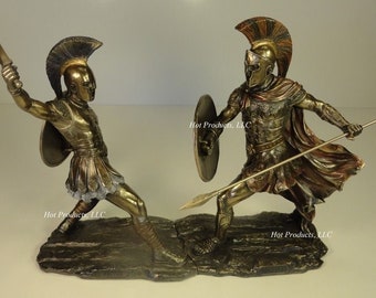 Achilles vs Hector Battle of Troy Greek Mythology Statue Set Bronze Finish