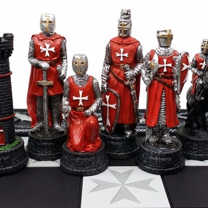 Medieval Times Crusades Red & White Armored Maltese Knights Chess Set ...