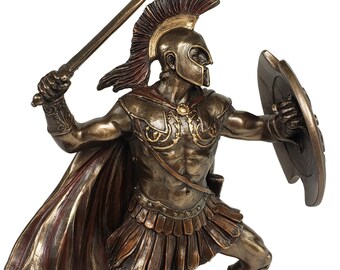 ACHILLES 9 1/2" W/ Sword & Shield GREEK MYTHOLOGY Sculpture Statue Bronze Color