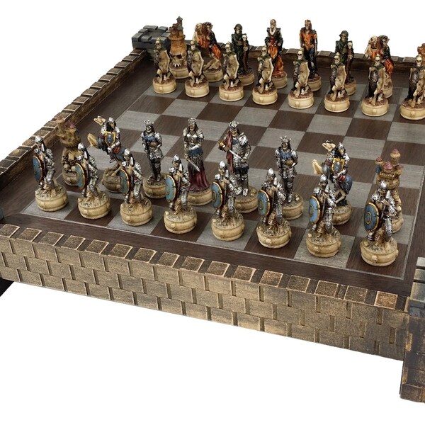 Skeleton Slayer Gothic Fantasy Skull Chess Set W/ Castle Board
