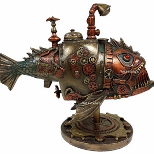 Steampunk Submarine Anglerfish Melanocetus-Unus Statue Sculpture Bronze Finish