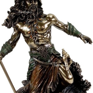 LARGE 20 Poseidon W Trident GREEK MYTHOLOGY God of Sea Statue Bronze Finish image 2