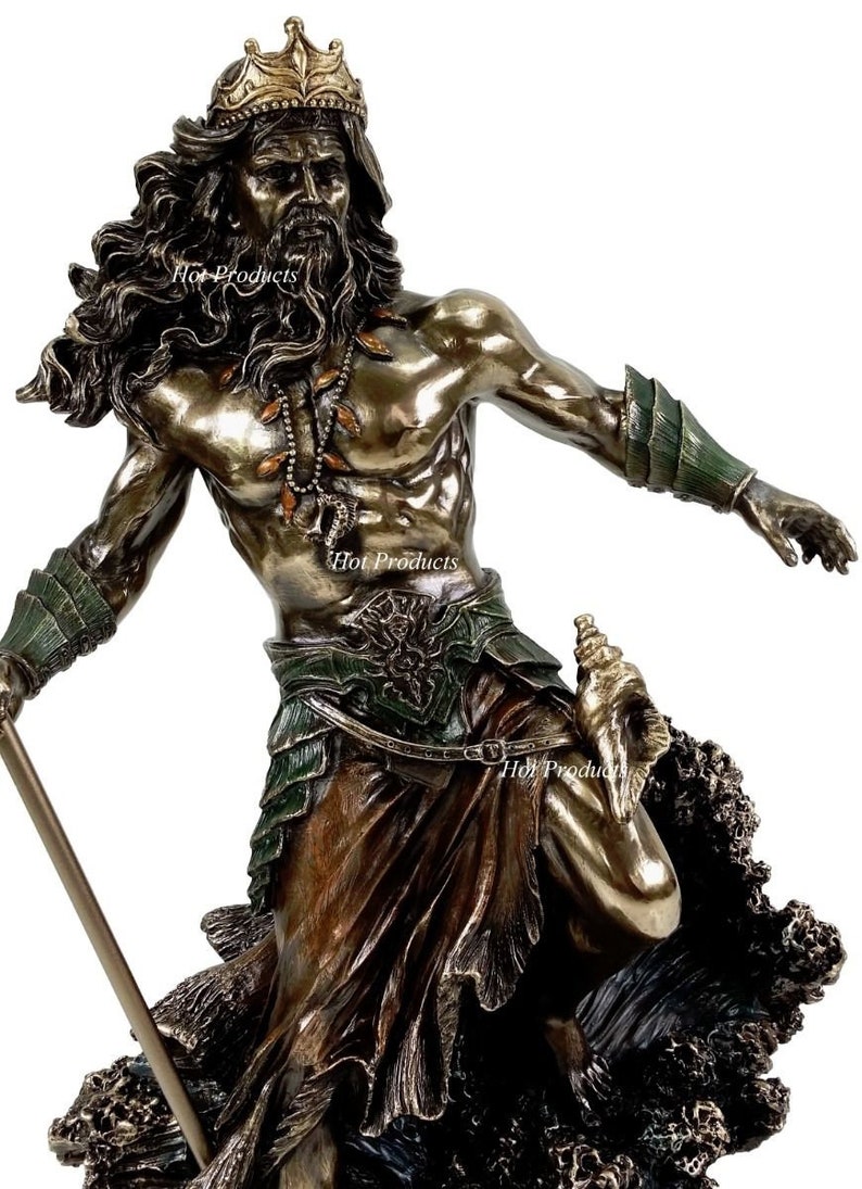 LARGE 20 Poseidon W Trident GREEK MYTHOLOGY God of Sea Statue Bronze Finish image 2