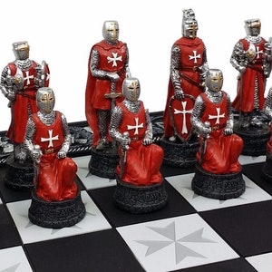 Medieval Times Crusades Red & White Armored Maltese Knights Chess Set ...
