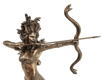 9" Medusa Greek Mythology Snakes Goddess Shooting Arrow Bronze Color Statue