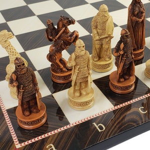 Antique White & Brown Norse Viking Chess Set 3 1/4 King with 17" Elegance Board