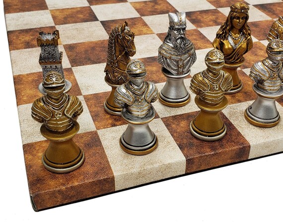 MEDIEVAL CHESS SET 9 King Arthur Handmadeantiqued Ivory 