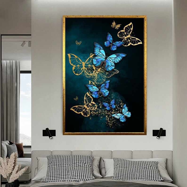 Blue Butterflies Canvas Wall Art Print on Canvas Blue Etsy