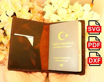Leather Passport Case Template, Leather Passport Cover Pattern /A4 and Us Letter PDF/ SVG / DXF,  Diy, Leather Passport Holder Pattern