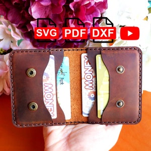 Padrão de suporte de cartão de couro com 8 cartões / padrão de suporte de cartão de couro SVG / A4 e carta dos EUA Pdf / Dxf / padrão DIY / para corte a laser / vídeo tutorial