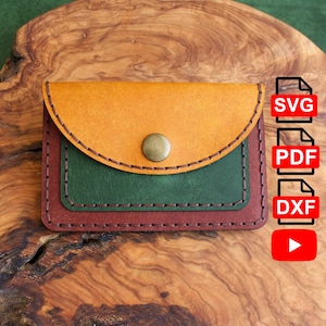 Patrón de billetera de cuero/Mini billetera/A4 y carta de EE. UU. Pdf/Svg/Dxf/Patrón de bricolaje/Para corte láser/Plantilla de tarjetero de cuero/Video tutorial