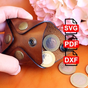 Plantilla de bolsa de monedas de cuero, PDF, SVG, patrón DXF, patrón de monedero de monedas Pdf y Svg, Dxf (listo para corte láser).Patrón de monederos de origami