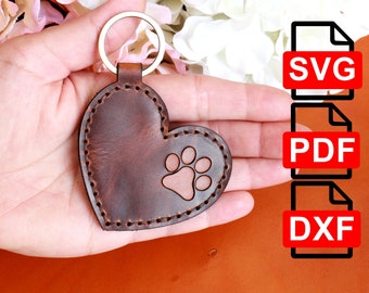 Molde para chaveiro de pata de couro: Modelo de chaveiro em formato de coração (PDF-SVG-DXF)