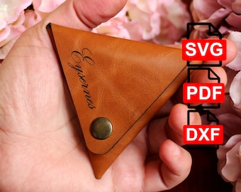 Leather Triangle  Coin Pouch Digital PDF, SVG and DXF Pattern, Coin Purse Pattern Pdf , Svg, Dxf  (Laser Cut).Origami Coin Purses Pattern