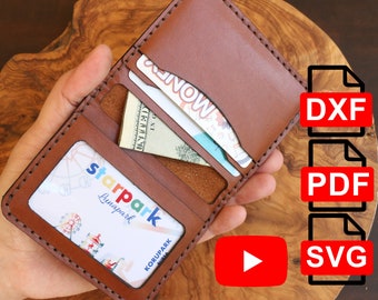 レザー ID ウィンドウ カード ホルダー ウォレット / パターン / レザー ウォレット / A4 および US レター PDF / SVG / Dxf DIY / レーザー カット用 / カード ホルダー テンプレート