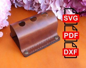 Rangement de bureau porte-stylo en cuir : modèles PDF, SVG, DXF (prêt à être découpé au laser)