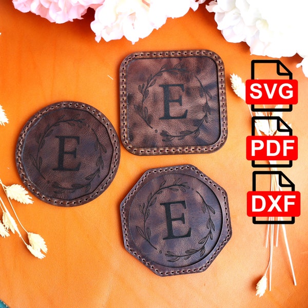 Leather Coaster Template Set PDF,SVG,DXF Coaster Pattern Set, Diy Leather Coaster Pdf,Svg,Dxf