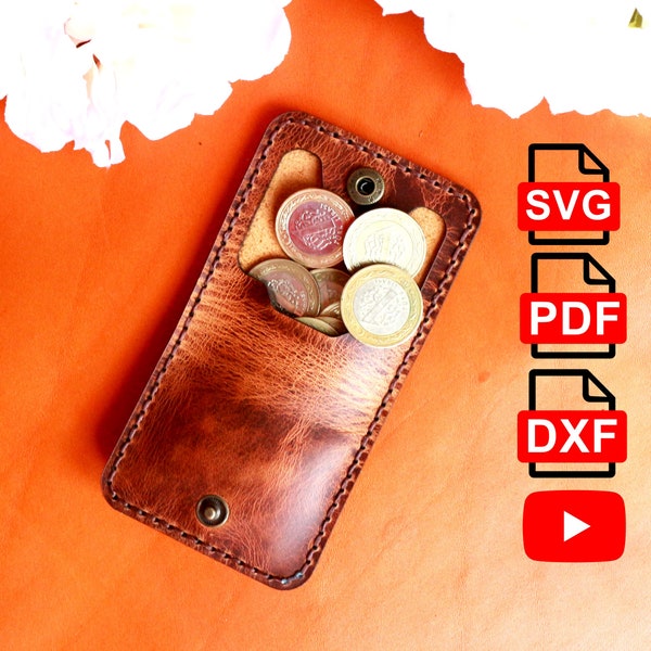 Pochette en cuir minimaliste modèle PDF, SVG, modèle de porte-monnaie Pdf et Svg, Dxf (prêt à être découpé au laser). Modèle bricolage/tutoriel vidéo