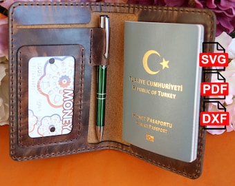 Leather Passport Cover Template, Leather Passport Case Pattern /A4 and Us Letter PDF/ SVG / DXF,  Diy, Leather Passport Holder Template