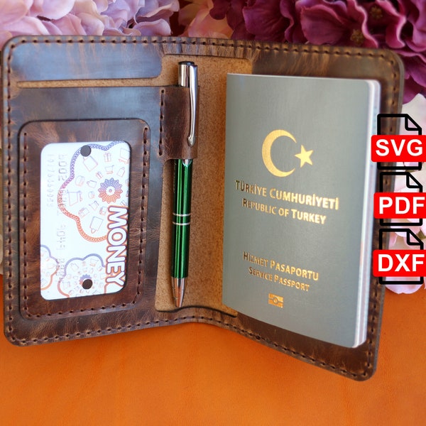 Leather Passport Cover Template, Leather Passport Case Pattern /A4 and Us Letter PDF/ SVG / DXF,  Diy, Leather Passport Holder Template