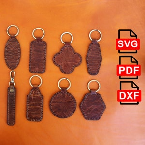 Leather Key Fob Set Digital PDF-SVG-DXF Template,Leather Keychain Set Pattern