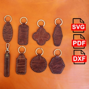 Leather Key Fob Set Digital PDF-SVG-DXF Template,Leather Keychain Set Pattern