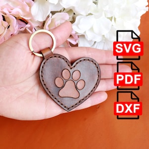 Paw Leather Keychain  Digital SVG-PDF-DXF Pattern, Leather Key Fob Template, Diy, Laser Cut Ready, A4, Us Letter pdf