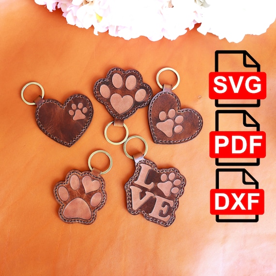 Paw Leather Key Fob Set: Digital Template (PDF-SVG-DXF)