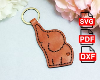 Leather Cute Elephant Keychain Digital PDF-SVG-DXF Template , Leather Key Fob Pattern, Keychain Template