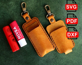 Leather Lip Balm Case Pattern, Lipstick Case Keychain, Keychain Lip Stick Holder Template,Lip Balm Holder With Keyring, PDF, SVG and DXF,Diy