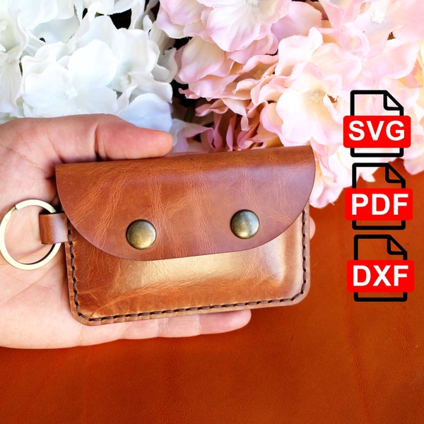 Leather Keychain Wallet Pattern , PDF-SVG-DXF Template,  Leather Card Holder Template