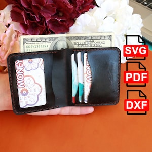 Patrón de billetera de cuero Svg, Patrón de billetera de ventana de identificación de cuero /A4 y Us Letter Pdf/ Svg / Dxf DIY / Para corte láser /Pdf y Svg /Plantilla,