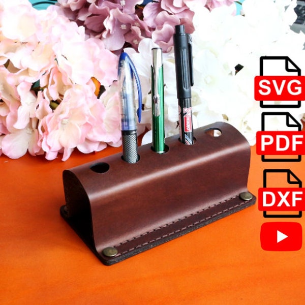 Leather Pen Holder for Desk (Laser Cut Ready), PDF, SVG and DXF Templates,  Pencil Holder for Desk , Pen Holder Desk Tidy, Diy, Good Pattern