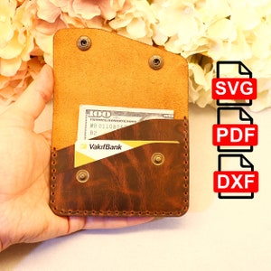 Plantilla de titular de tarjeta de cuero SVG, patrón de billetera de titular de tarjeta de cuero, plantilla PDF-DXF, bricolaje,