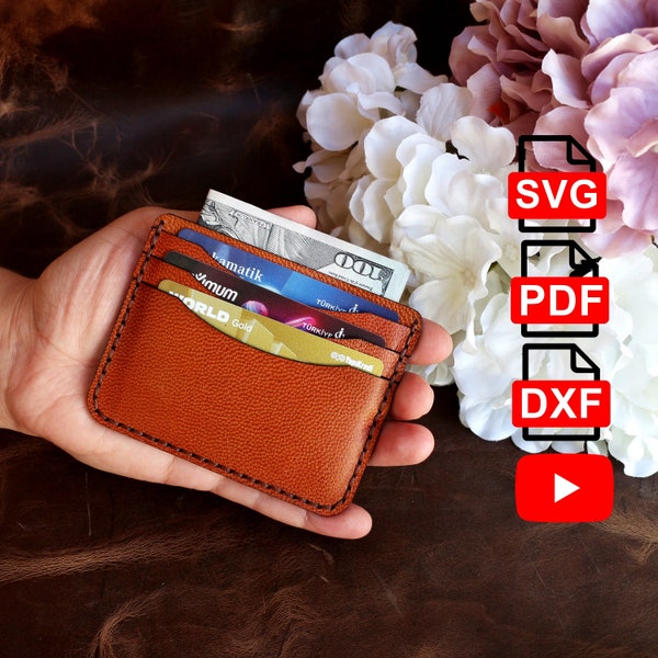 Leather Card Holder Wallet Template/Leather Card Holder  Pattern /A4 and Us Letter Pdf/ Svg / Dxf DIY / For Laser Cut /Tutorial Video