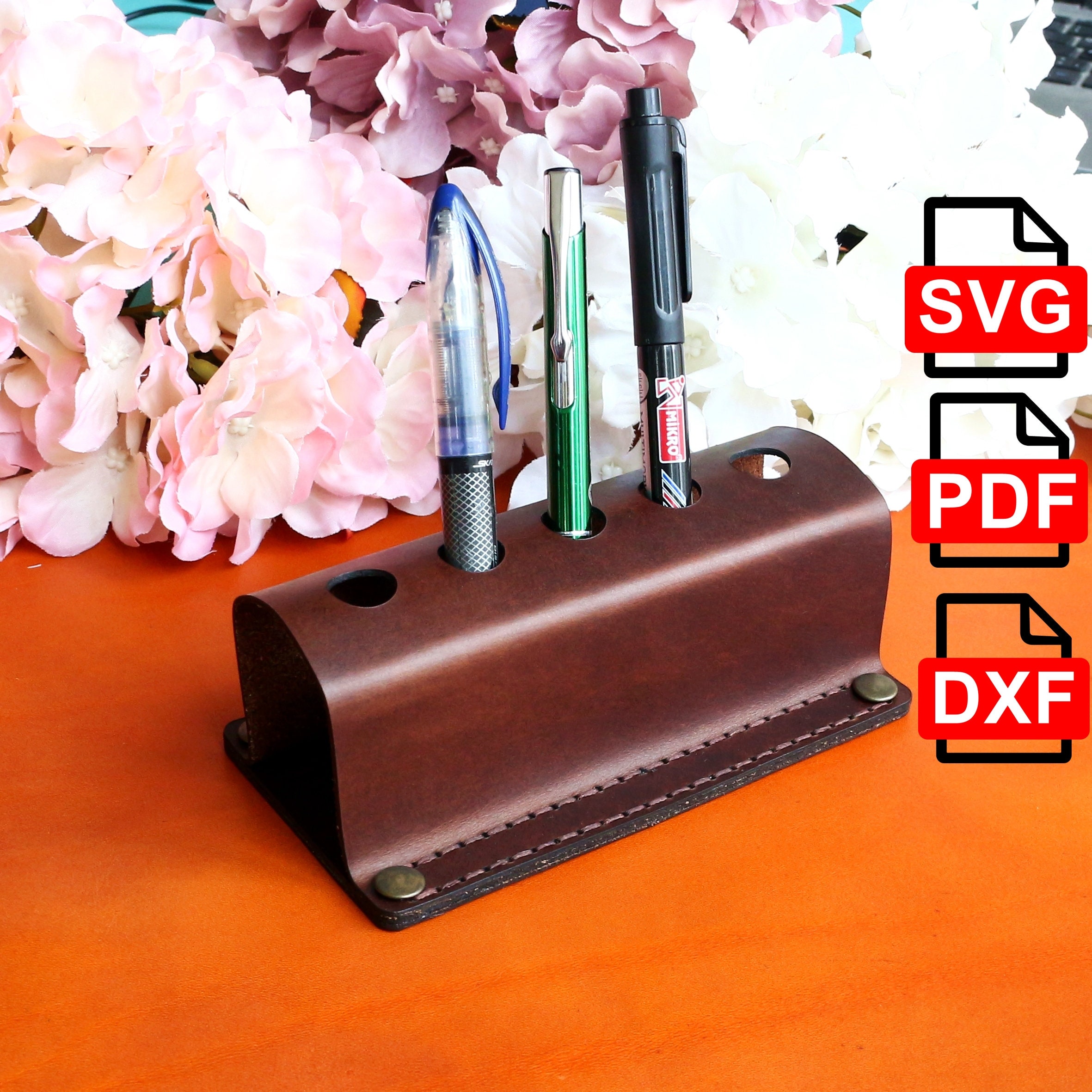 leather Pen case Pattern SVG PDF Minimalist pen holder case