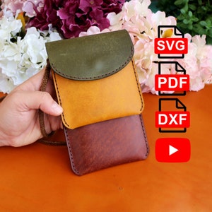 Patrón de bolsa de teléfono de cuero /Plantilla de bolsa de teléfono de cuero /A4 y Us Letter Pdf/ Svg / Dxf DIY / Para corte láser /Pdf y Svg/ Patrón digital