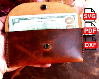 Leather Envelope Wallet Pattern, DIY Template (pdf, svg, dxf)