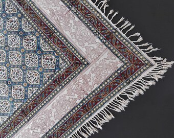 Square Ghalamkar Tablecloth : 100 x100 Cotton  Ghalamkar Vintage Hand Printed Table Cover