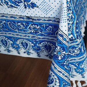 Blue Cotton Tablecloth: Ghalamkar Block Print - 100x150cm image 2