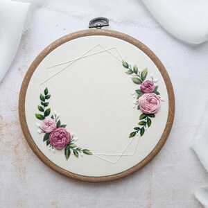 floral embroidery pattern, embroidery hoop design with roses, custom embroidery pattern, wedding anniversary diy gift, moder hoop pattern image 8