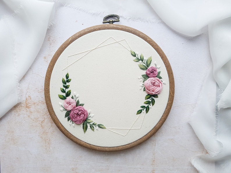 floral embroidery pattern, embroidery hoop design with roses, custom embroidery pattern, wedding anniversary diy gift, moder hoop pattern image 8
