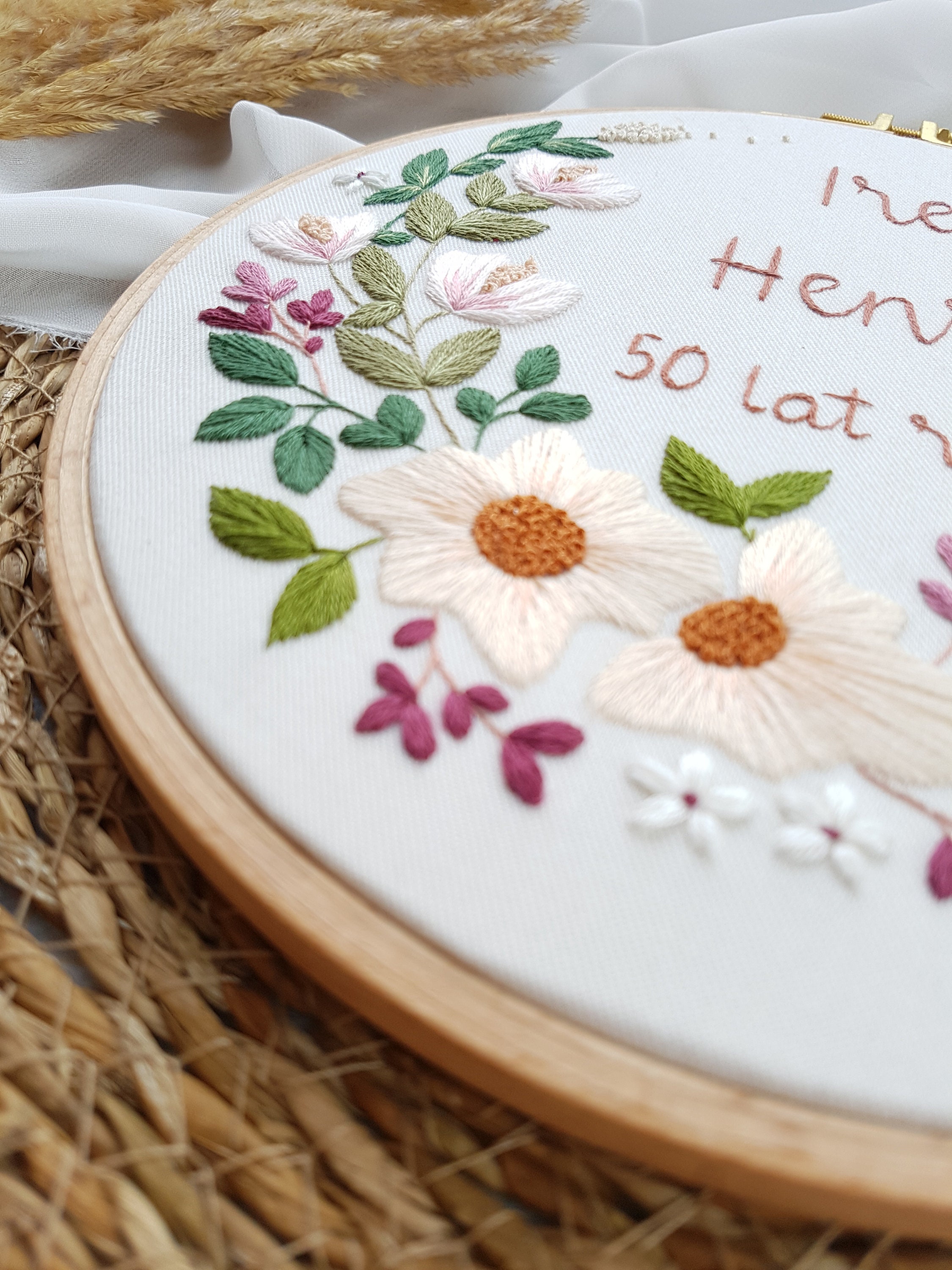 Custom Floral Embroidery Pattern With Names of Newlywed for Gift ...