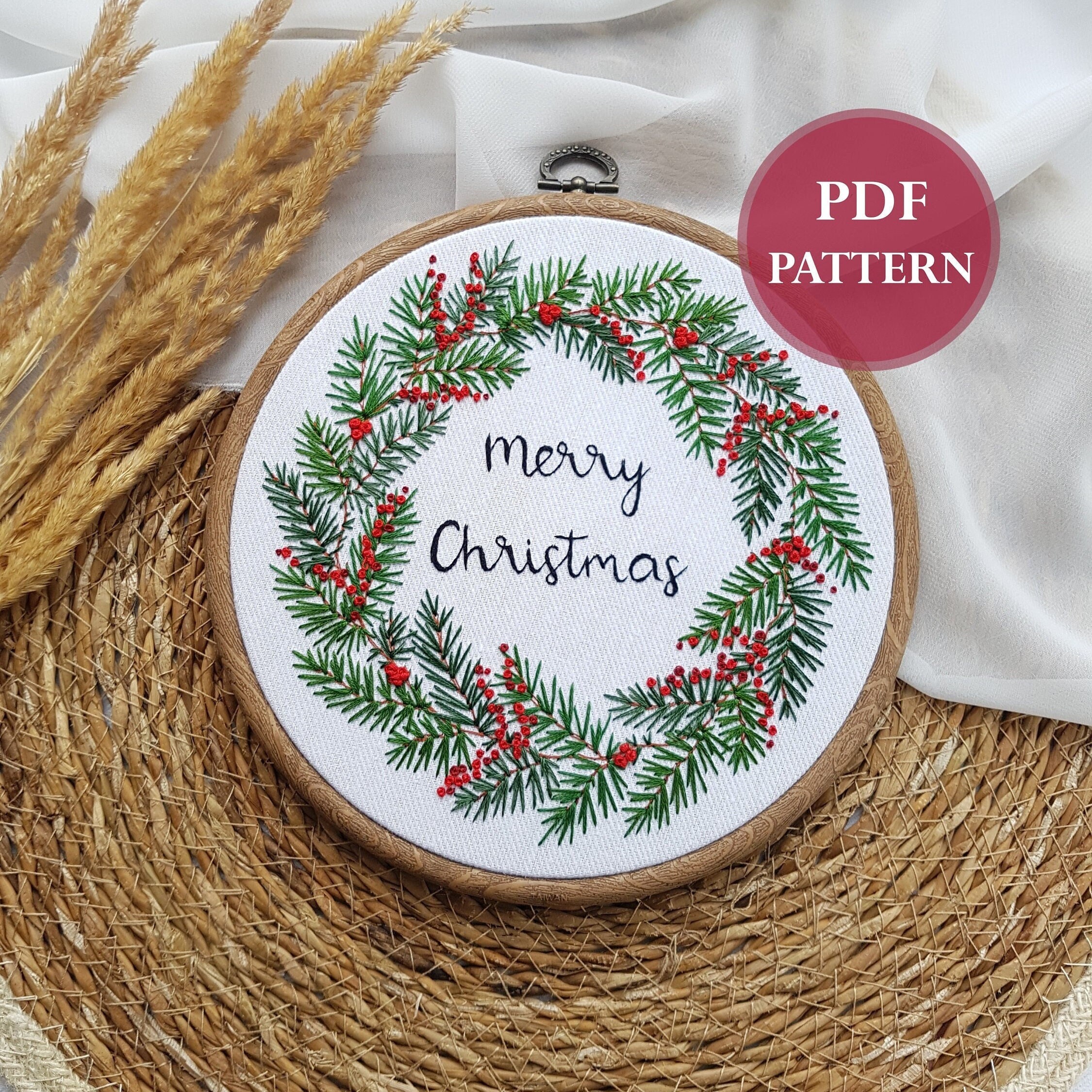 Christmas Wreath Embroidery Pattern Pdf and Stitch Guide - Etsy