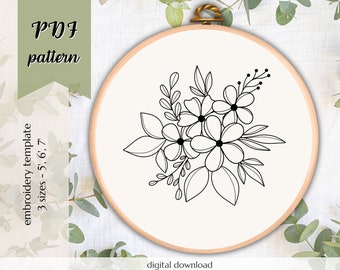 floral composition embroidery template, beautiful subtle floral pattern for embroidery, handmade wall decoration for the living room