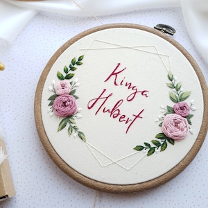 floral embroidery pattern, embroidery hoop design with roses, custom embroidery pattern, wedding anniversary diy gift, moder hoop pattern image 2