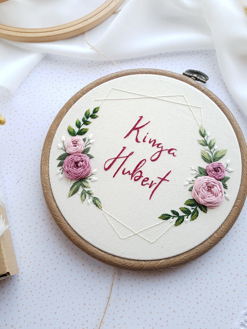 floral embroidery pattern, embroidery hoop design with roses, custom embroidery pattern, wedding anniversary diy gift, moder hoop pattern image 2